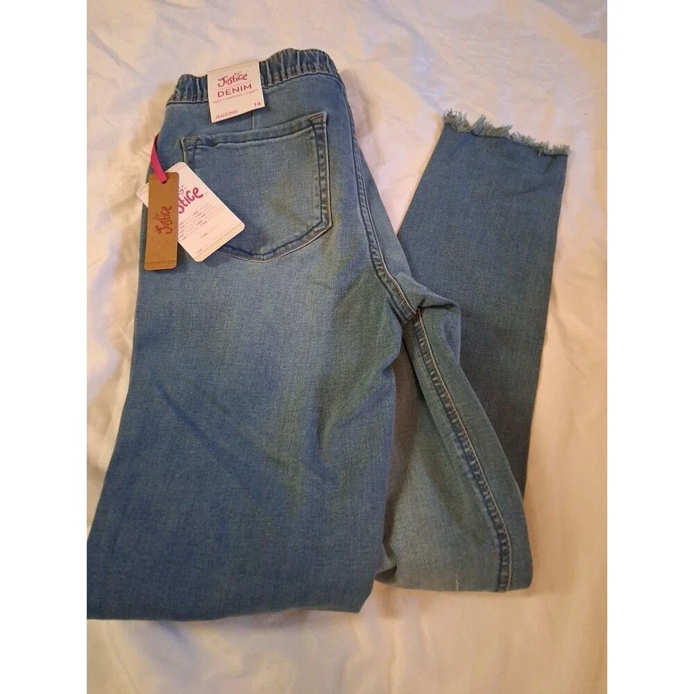 (#11) Justice Young Girls Jegging, Denim Pants; Size;14, With Drawstring,